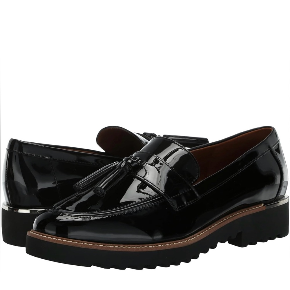 Franco Sarto Black Patent Tassel Loafers